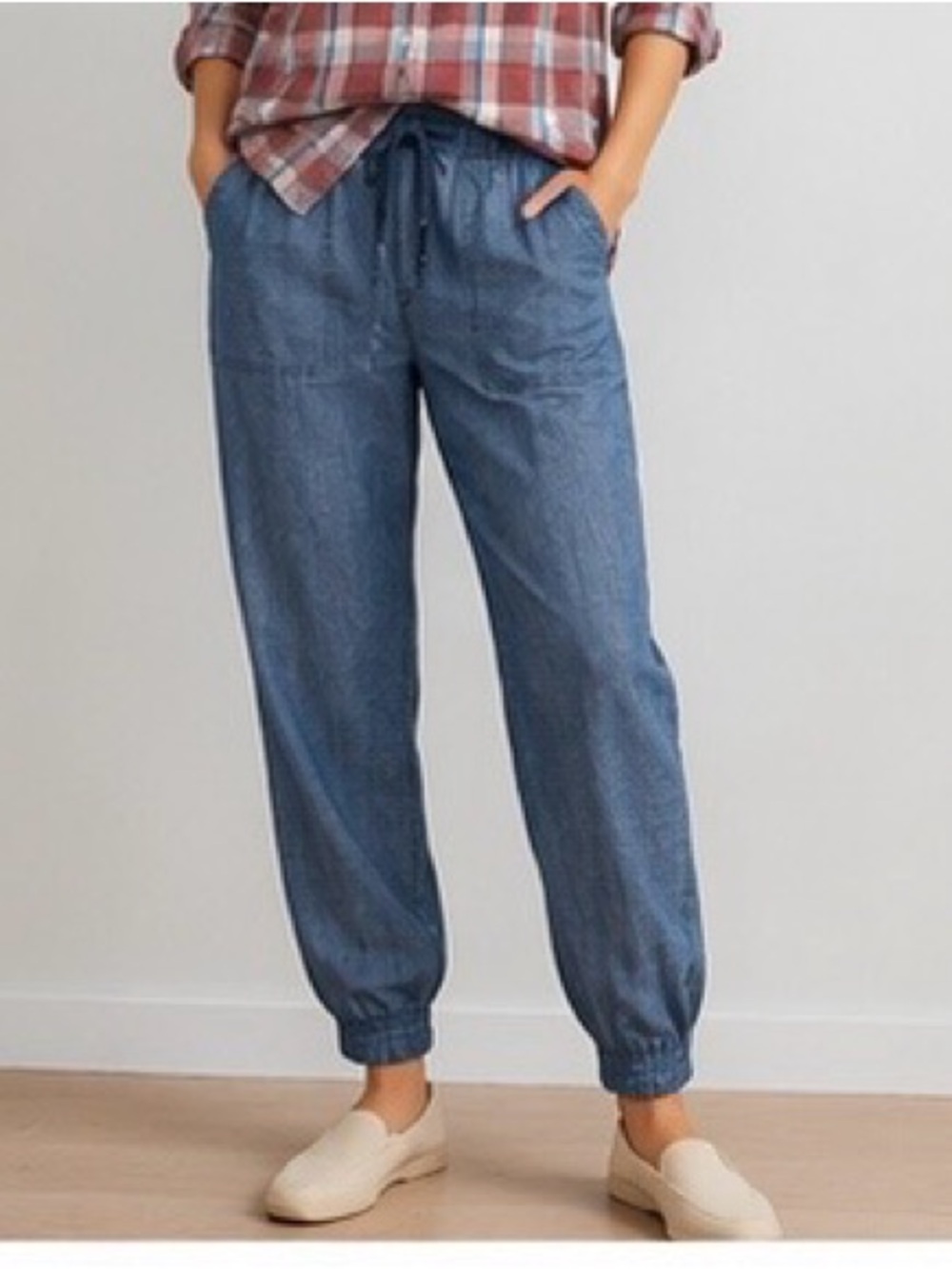 GAP Chambray Jogger Pants Blue Drawstring Tencel Lyocell Size S